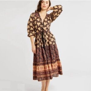 MILLE Petra Mixed Floral Long Sleeve Cotton Dress in Nouveau Trellis